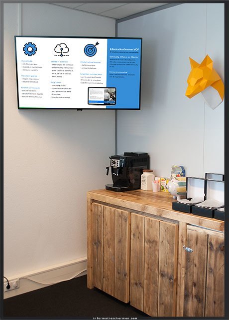 foto van op de muur gemonteerd informatiescherm kantoorruimte